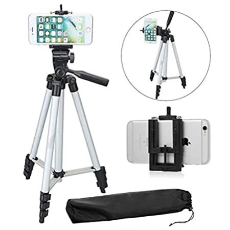 Tripod 3110 Stand Holder + Phone Selfie Ring Light + Optical Zoom Telescope Lens + Lapel Mic