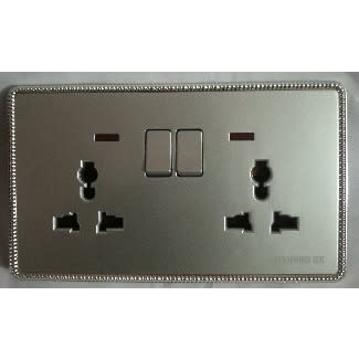 Polished Chrome Double Electric 13a 2-gang Socket With Neon