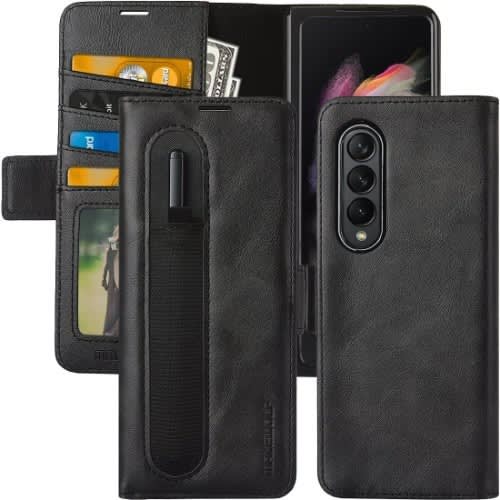 Full Cover Leather Flip Wallet Case For Samsung Galaxy Z Fold 3 With S Pen Holder