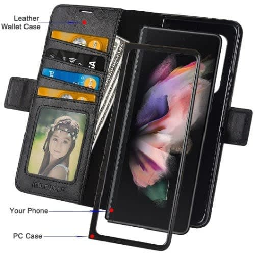 Full Cover Leather Flip Wallet Case For Samsung Galaxy Z Fold 3 With S Pen Holder