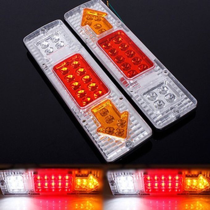 2Pcs 12V 19 LED Rear Tail Stop Reverse-Clear + Yellow + Red