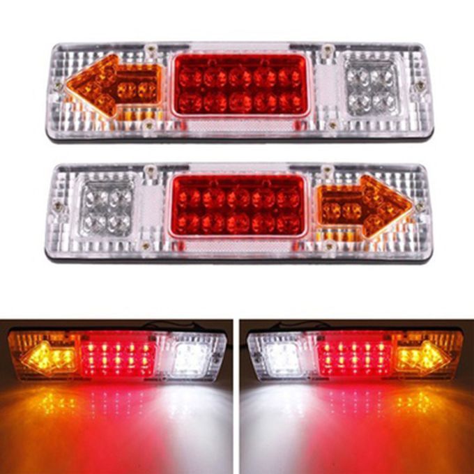 2Pcs 12V 19 LED Rear Tail Stop Reverse-Clear + Yellow + Red