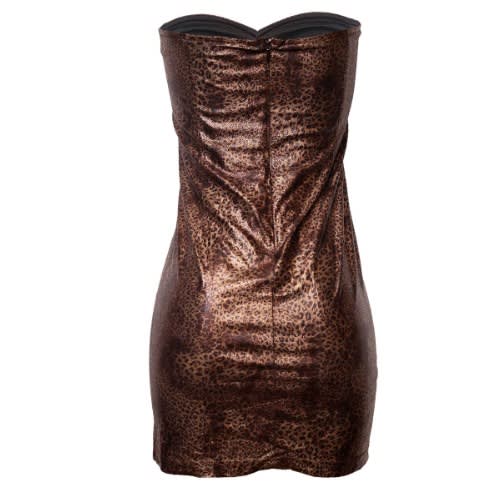 Ruched Side Zip Leopard Print Tube Dress- Brown