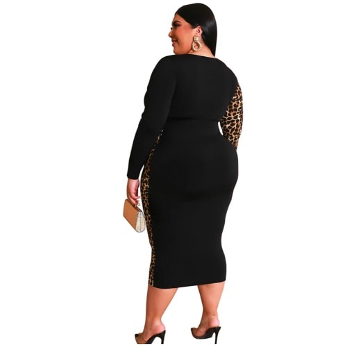Leopard Print Patch Work Bodycon Dress