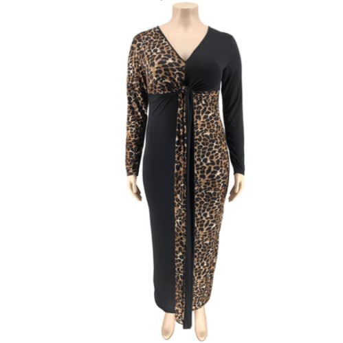 Leopard Print Patch Work Bodycon Dress