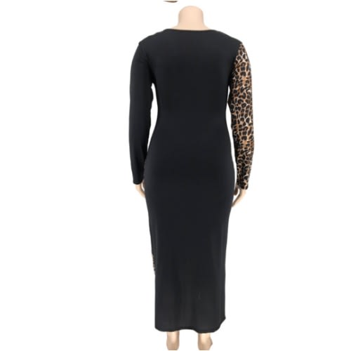 Leopard Print Patch Work Bodycon Dress