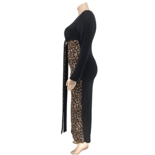 Leopard Print Patch Work Bodycon Dress