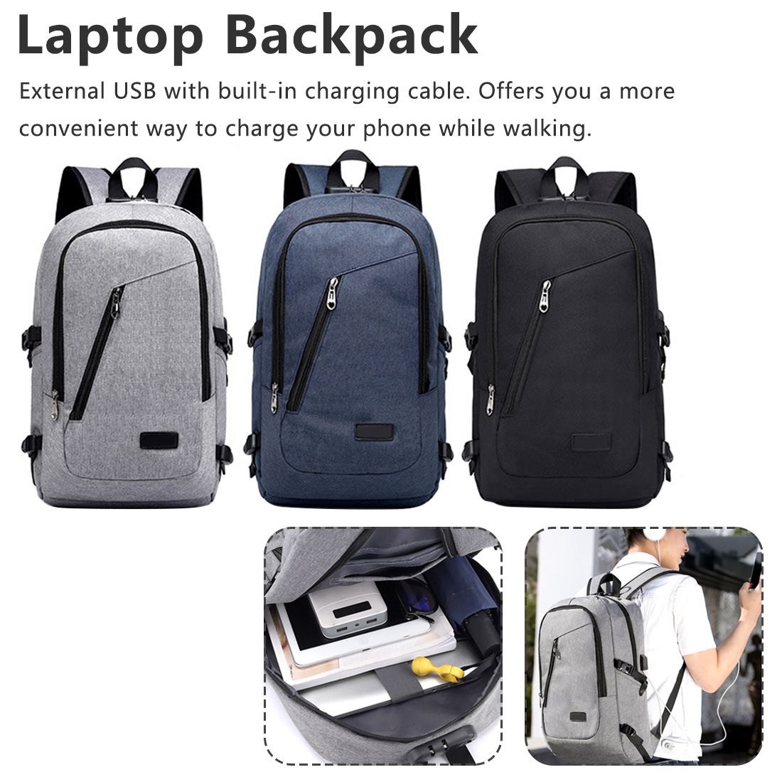 Theft Waterproof Casual Laptop Bag Sports Bag Backpack Anti Male USB Locks Charging Schoolbag Travel Travel Password
