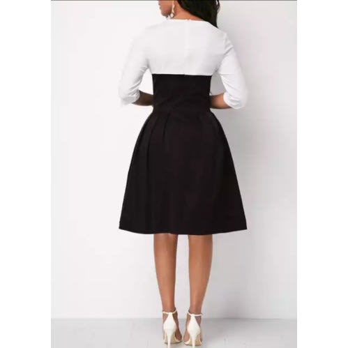 Button Detail Flare Patch Work Dress
