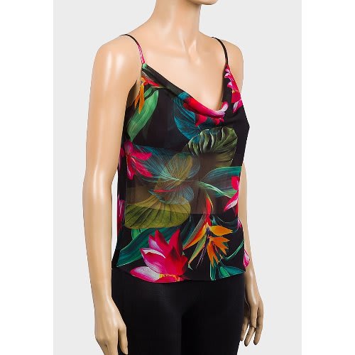 Ladies Cowl Neckline Light Chiffon Floral Camisole