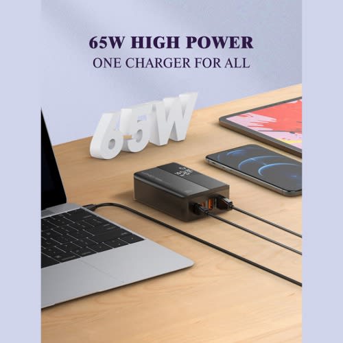 Charger For Notebook And Mobile Phone With 2usb-c Ports + 2 Usb-a Ports - 65w