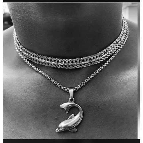 Cuban Link Chain With Fish Pendant - Silver