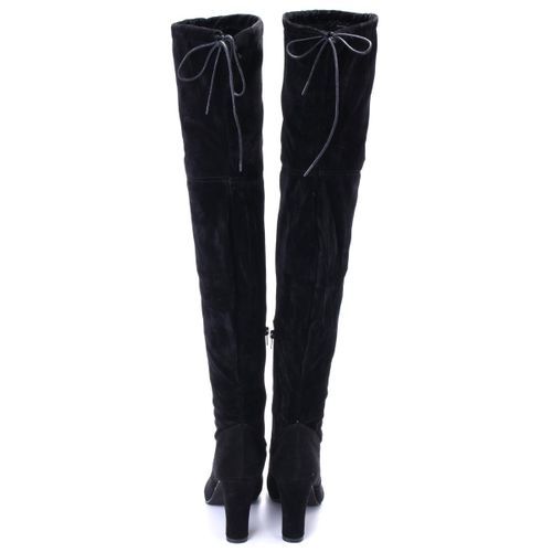 Women Long Stretch Over The Knee Boots Thigh High Heeled Boots Zipper Lace Shoes-Black 41