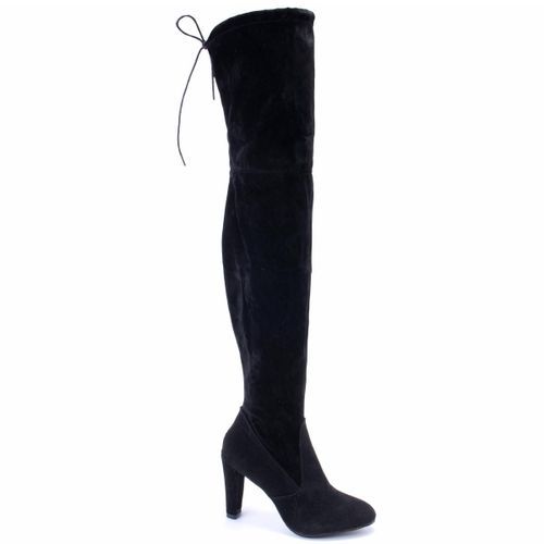 Women Long Stretch Over The Knee Boots Thigh High Heeled Boots Zipper Lace Shoes-Black 41