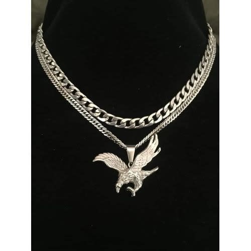 Two Cuban Link Chain With Eagle Pendant
