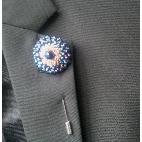 Beaded Lapel Pin- Blue and Gold