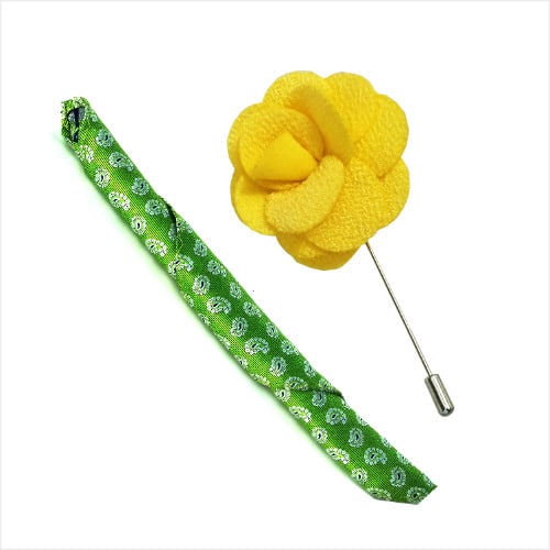 Green Paisley Inspired Pocket Square + Yellow Lapel Pin