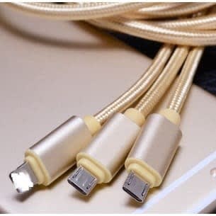 3 In 1 Micro Usb Tripple Fast Charging Data Cable - Gold