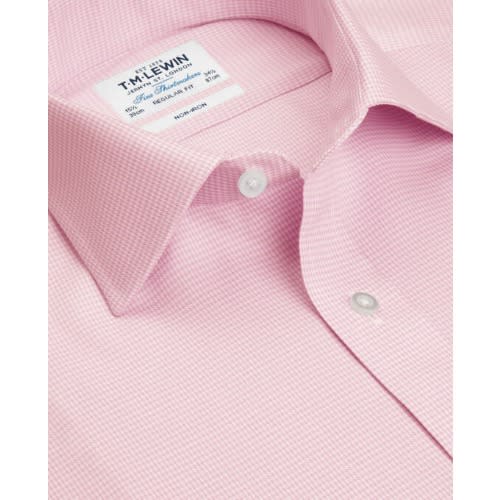 Non-iron Regular Fit Pink Micro Dogtooth Shirt – Double Cuff