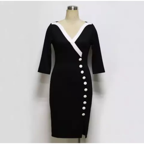 V-neck Side Bottom Line Bodycom Dress