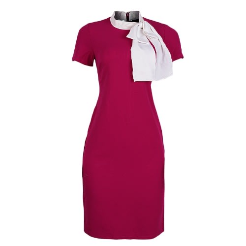 White Bow Necktie  Dress - Pink Magenta