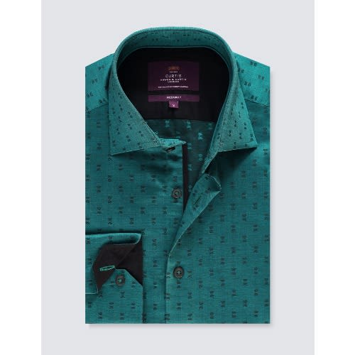 Men’s Curtis Dark Green Jacquard Slim Fit Shirt - Single Cuff