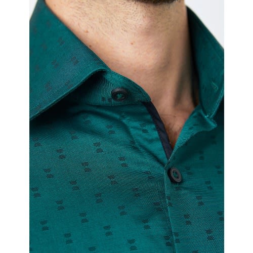 Men’s Curtis Dark Green Jacquard Slim Fit Shirt - Single Cuff