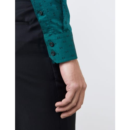 Men’s Curtis Dark Green Jacquard Slim Fit Shirt - Single Cuff
