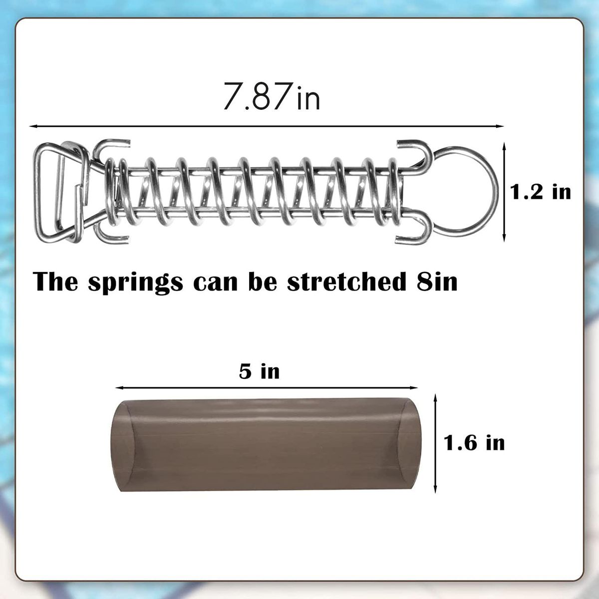 5 Pack Stainless Steel Springs for Pool Cover Swimming Pool Cover Stainless Steel Spring with Stopper D Ring
