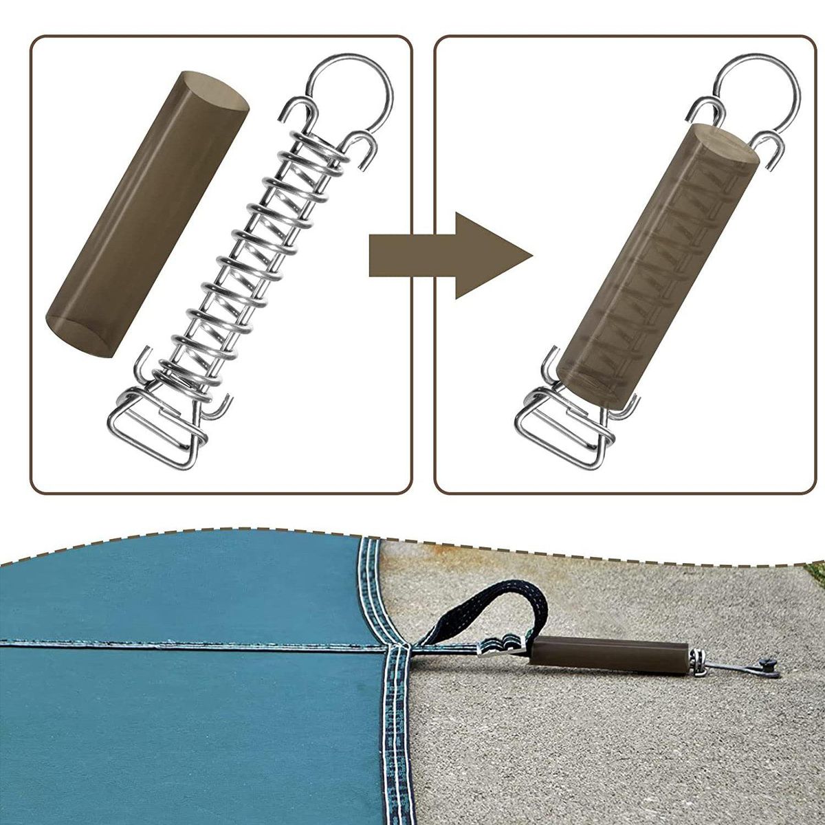 5 Pack Stainless Steel Springs for Pool Cover Swimming Pool Cover Stainless Steel Spring with Stopper D Ring
