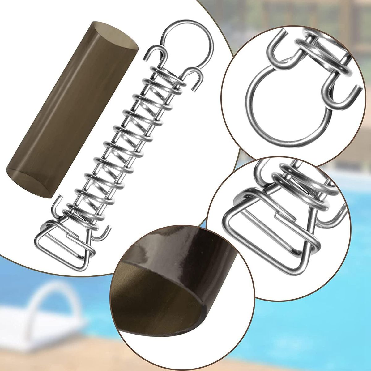 5 Pack Stainless Steel Springs for Pool Cover Swimming Pool Cover Stainless Steel Spring with Stopper D Ring