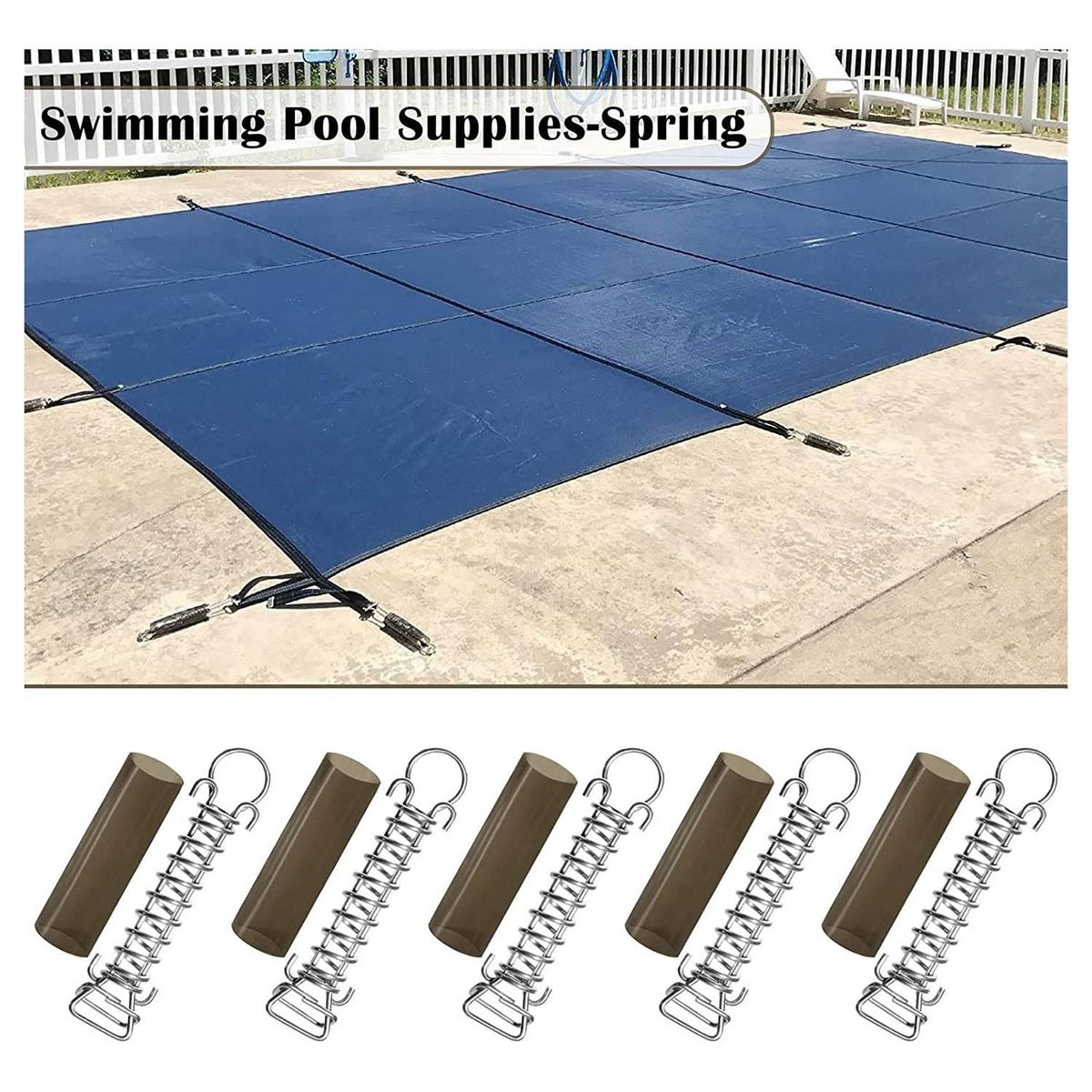 5 Pack Stainless Steel Springs for Pool Cover Swimming Pool Cover Stainless Steel Spring with Stopper D Ring
