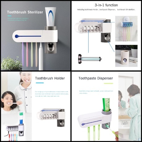 Multifunction Toothpaste Holder Dispenser & UV Toothbrush Sterilizer
