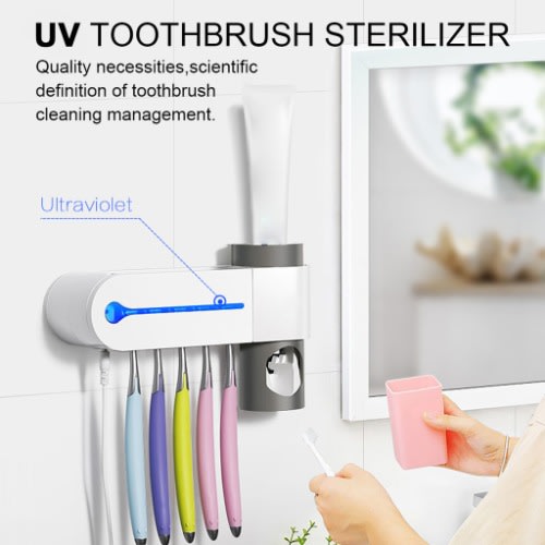 Multifunction Toothpaste Holder Dispenser & UV Toothbrush Sterilizer