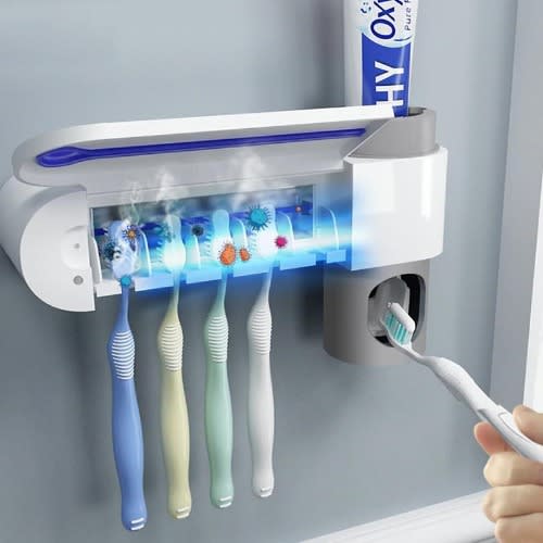 Multifunction Toothpaste Holder Dispenser & UV Toothbrush Sterilizer