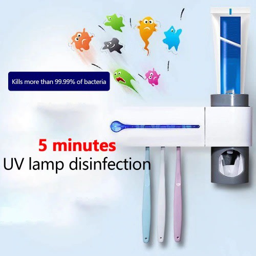 Multifunction Toothpaste Holder Dispenser & UV Toothbrush Sterilizer