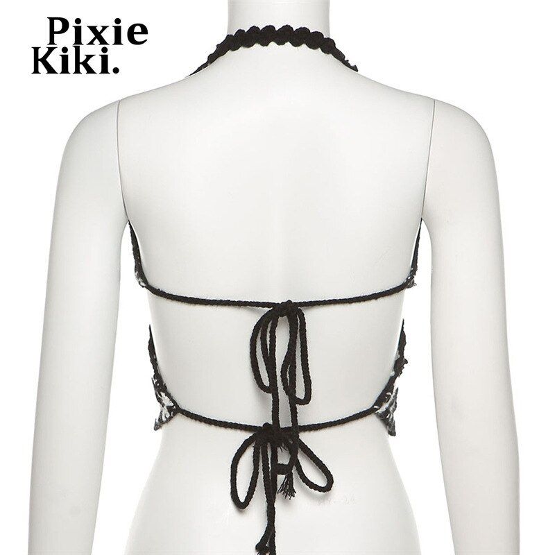 Pixiekiki Sexy Hollow Out Knitted Crochet Butterfly Crop Women Fairy Camis