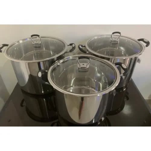 Stainless Steel Stock Pot Set With Glass Lids - 3 Pcs