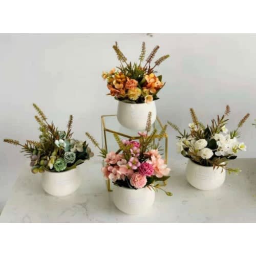White Vase Tabletop Ceramic Flower Plant - 4pcs