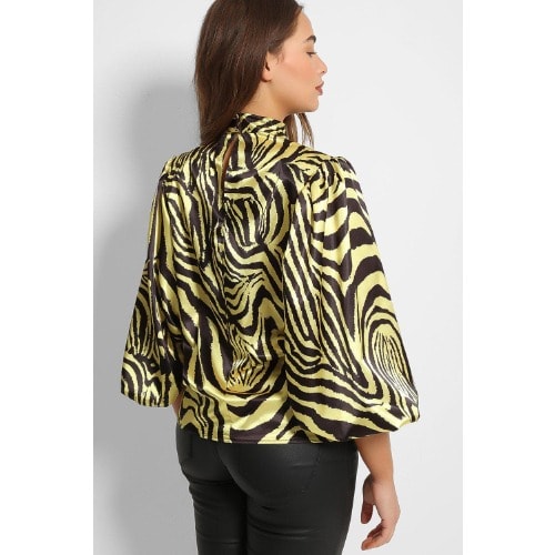 Lemon Print Sleeves Satin Blouse