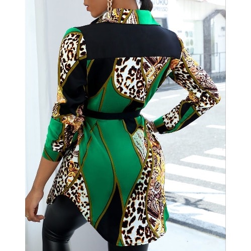 Women's Corporate Top - Green Patterned
