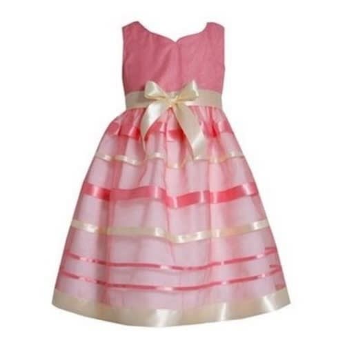 Bonnie Jean Peach Dress with Yellow Ribbon Stripes