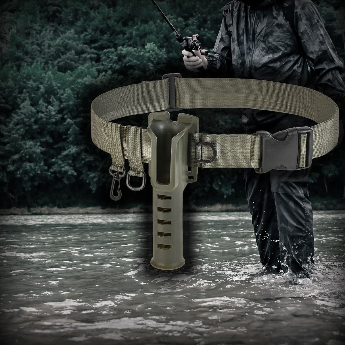 Fishing Rod Waist Bracket Outdoor Fishing Pole Inserter Rod Army Green