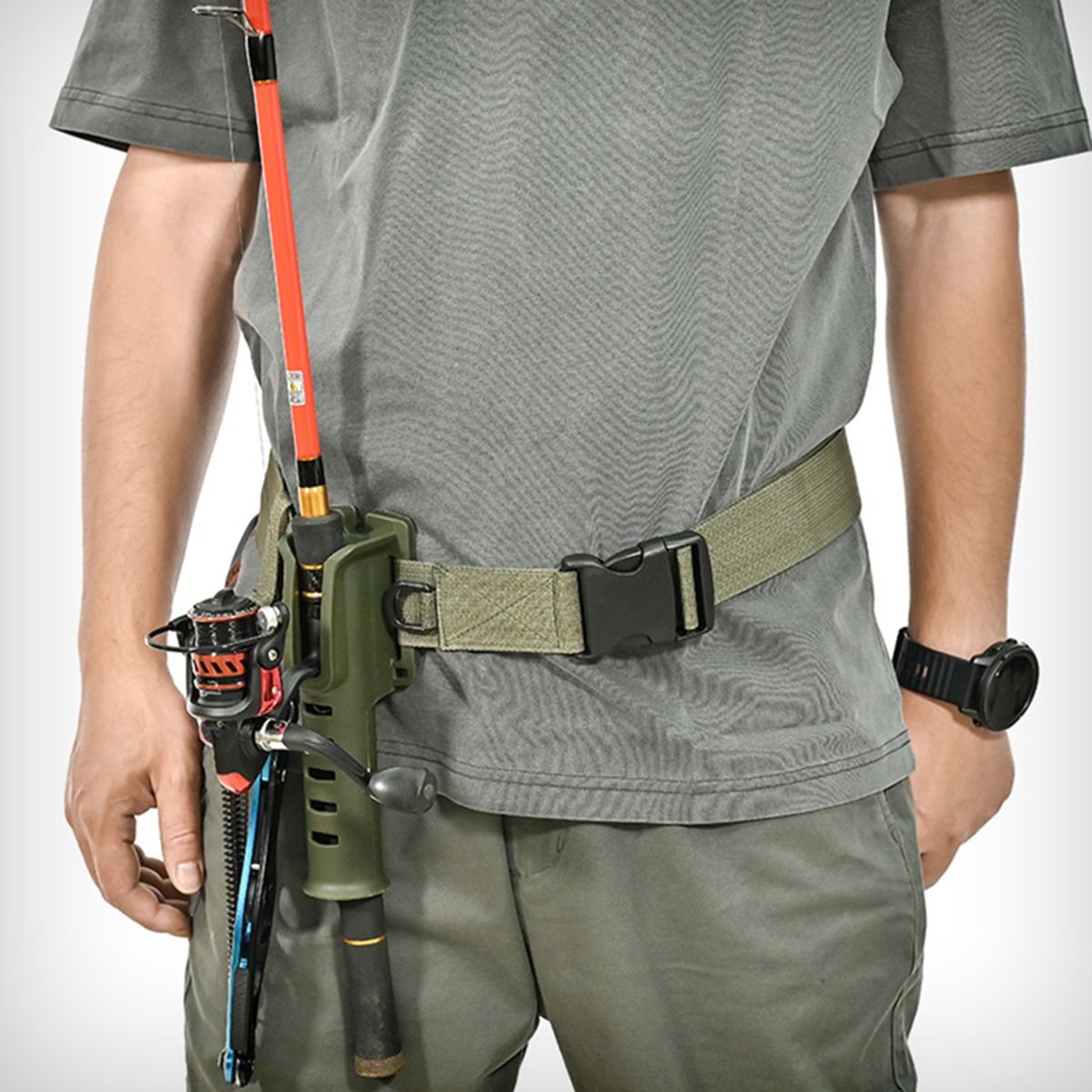 Fishing Rod Waist Bracket Outdoor Fishing Pole Inserter Rod Army Green