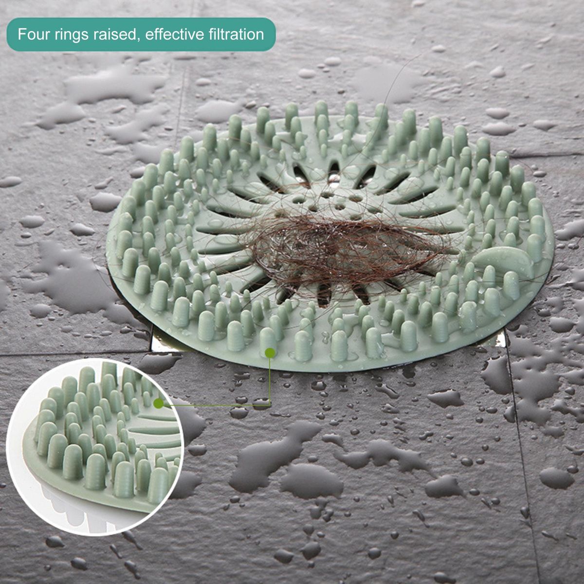 5Pcs Sink Strainer Bathroom Floor Drain Deodorant Mat Hair Trap Filter Green