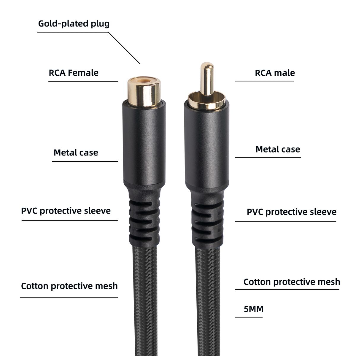 RCA Male To Female Audio & Video Extension Cable, Length:1.8m