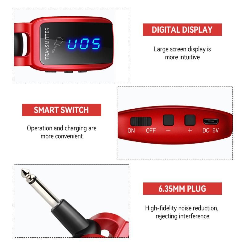 Wireless Guitar System UHF Transmitter Receiver With LED Scr