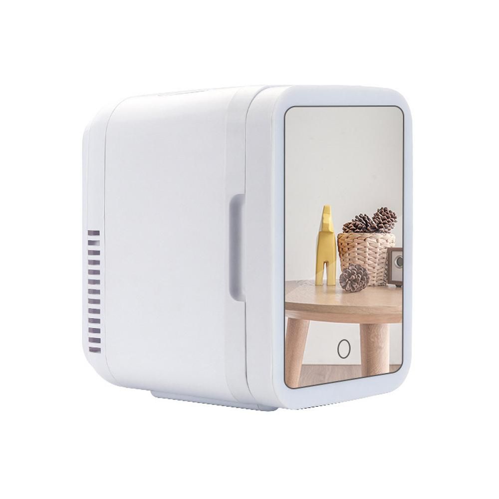 Portable Car Fridge Regrigerator 4L Small Household Silent Cooler Warmer 12V/110V with Mirror & LED Light for Skincare Cosmetics Beverage Milk Food Fruit for Car Office Bedroom Dorm Room