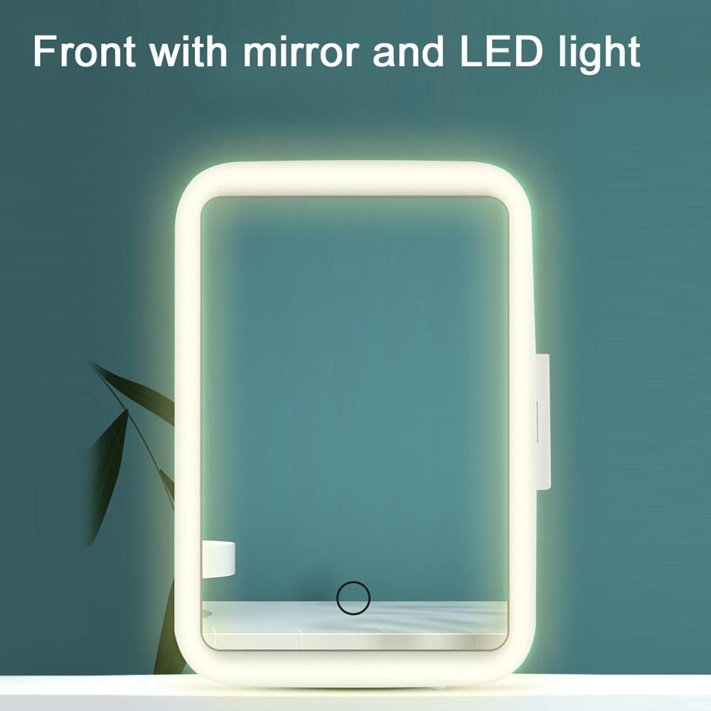 Portable Car Fridge Regrigerator 4L Small Household Silent Cooler Warmer 12V/110V with Mirror & LED Light for Skincare Cosmetics Beverage Milk Food Fruit for Car Office Bedroom Dorm Room