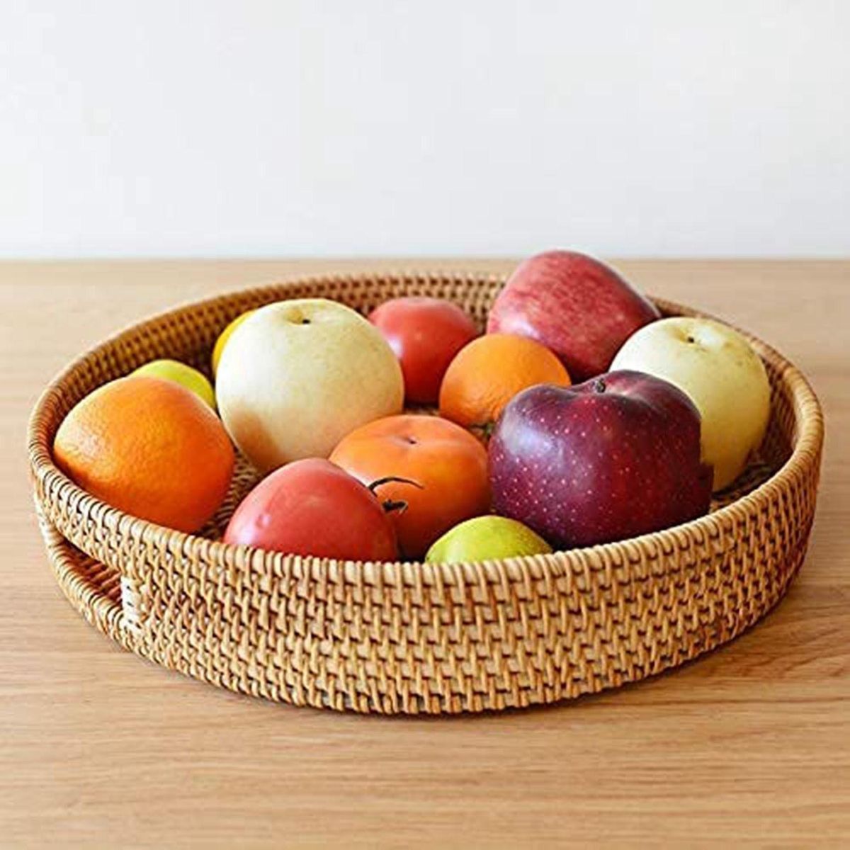 Round Rattan Serving Tray Decorative Woven Ottoman Trays